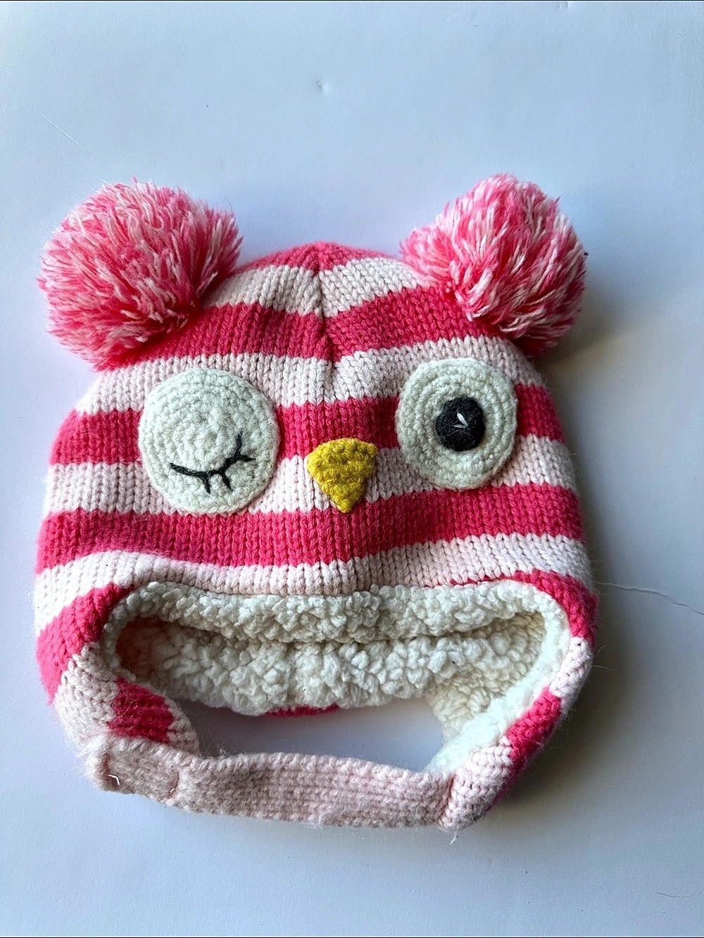 Kids Pink & White Striped Owl Hat
